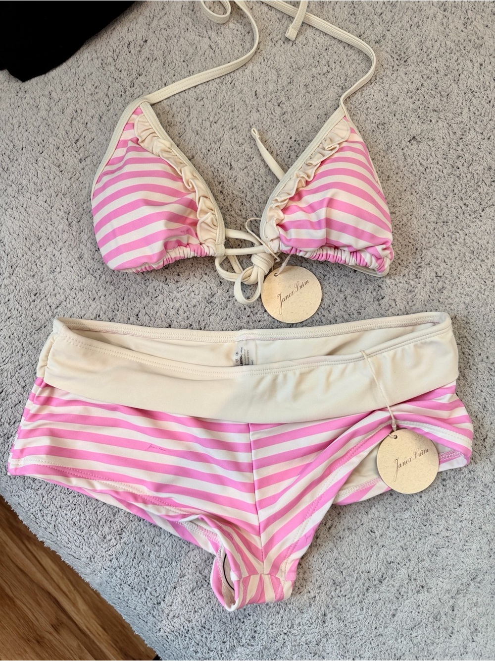 Pink & Yellow Striped Booty Shorts Bikini